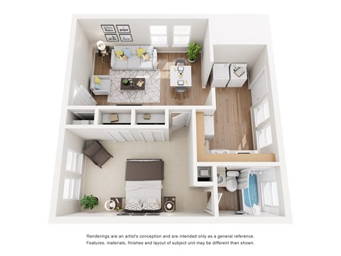 Floor plan for 1 bed, 1 bath, 526 sqft
